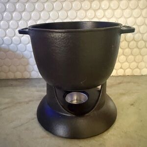 Staub black cast iron fondue pot small